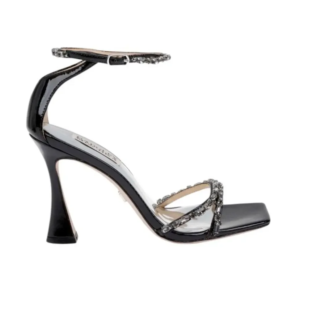 Badgley Mischka Black Ziana Gem Stone Ankle Strap Stiletto Size 8